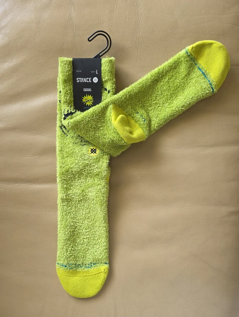 Stance Men's Casual Green Fuzzy Socks - Grinch Eye Design Large 9 -13